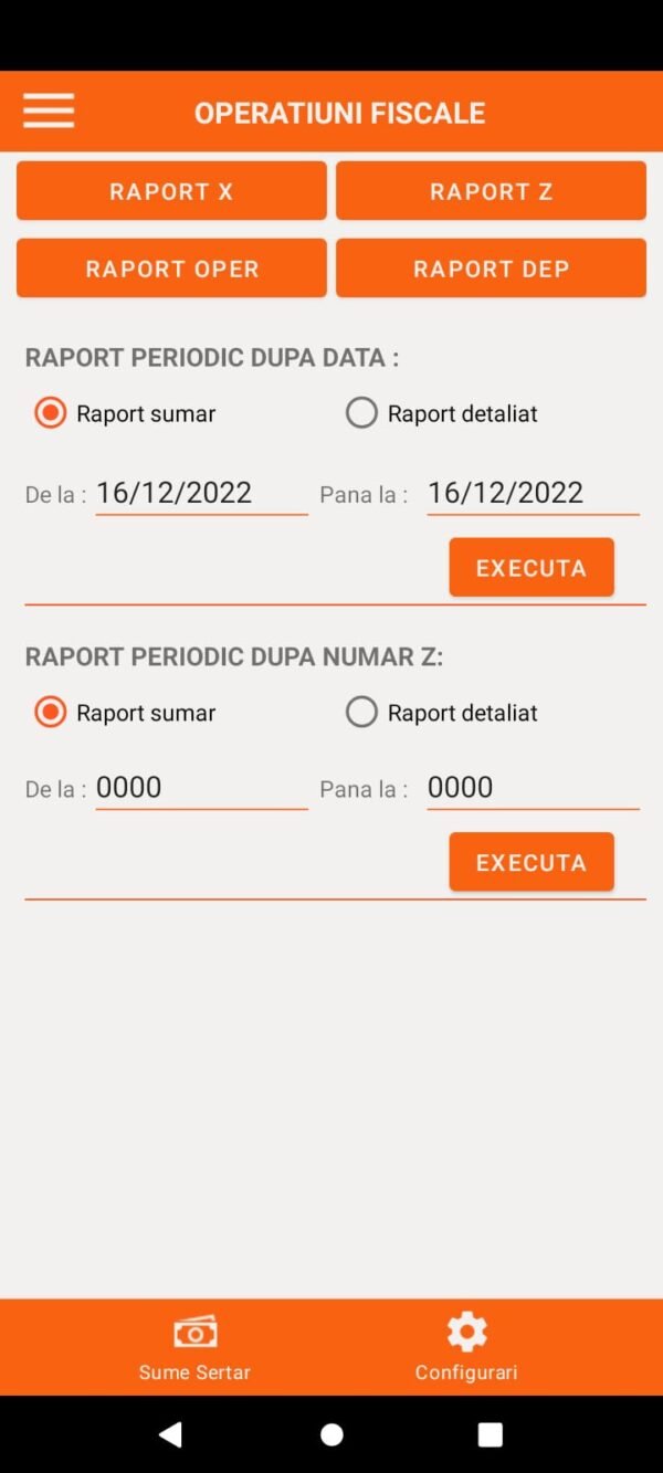 Aplicatie Vanzare Android PamPOS Operatiuni Fiscale